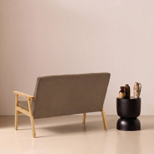 Canapé banquette 2 places bois d'hévéa velours côtelé ISAK