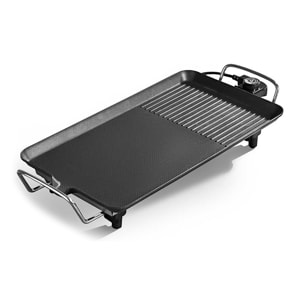 Plancha eléctrica 2 en 1 con placa antiadherente y termostato regulable. 1500W de potencia. 47x26 cm.