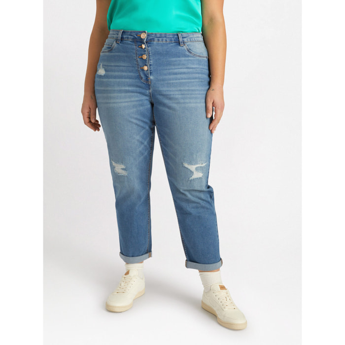Fiorella Rubino - Jeans barrel con strappi - Azzurro