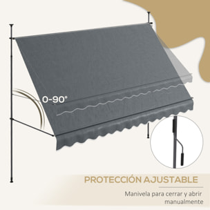 Toldo Manual Retráctil 3,5x1,2 m Toldo Exterior Terraza Enrollable Altura Ajustable con Manivela 210-300 cm Sin Taladro Protección UV30+ para Balcón Jardín Gris Oscuro