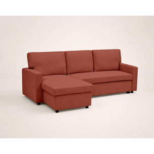 Meiya - canapé d'angle réversible 4 places convertible avec coffre en tissu - Terracotta