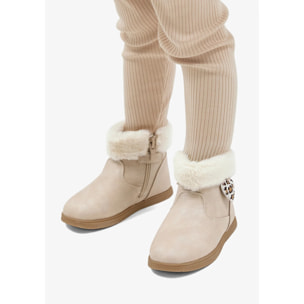 Botas de Niña con Pelo y Corazón Leopardo en Beige