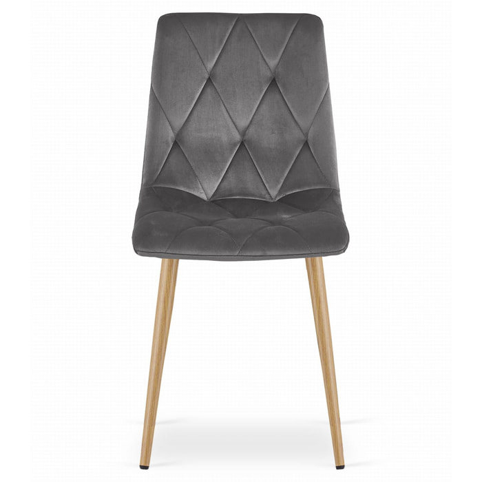 Sedia Libra in Velluto Grigio Scuro con Gambe Effetto Legno