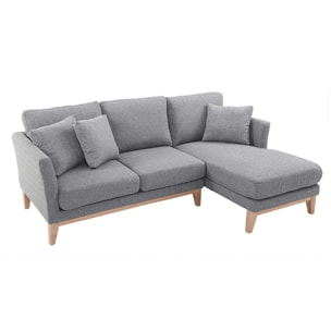 Canapé d'angle droit déhoussable scandinave 4 places en tissu gris clair et bois clair OSLO