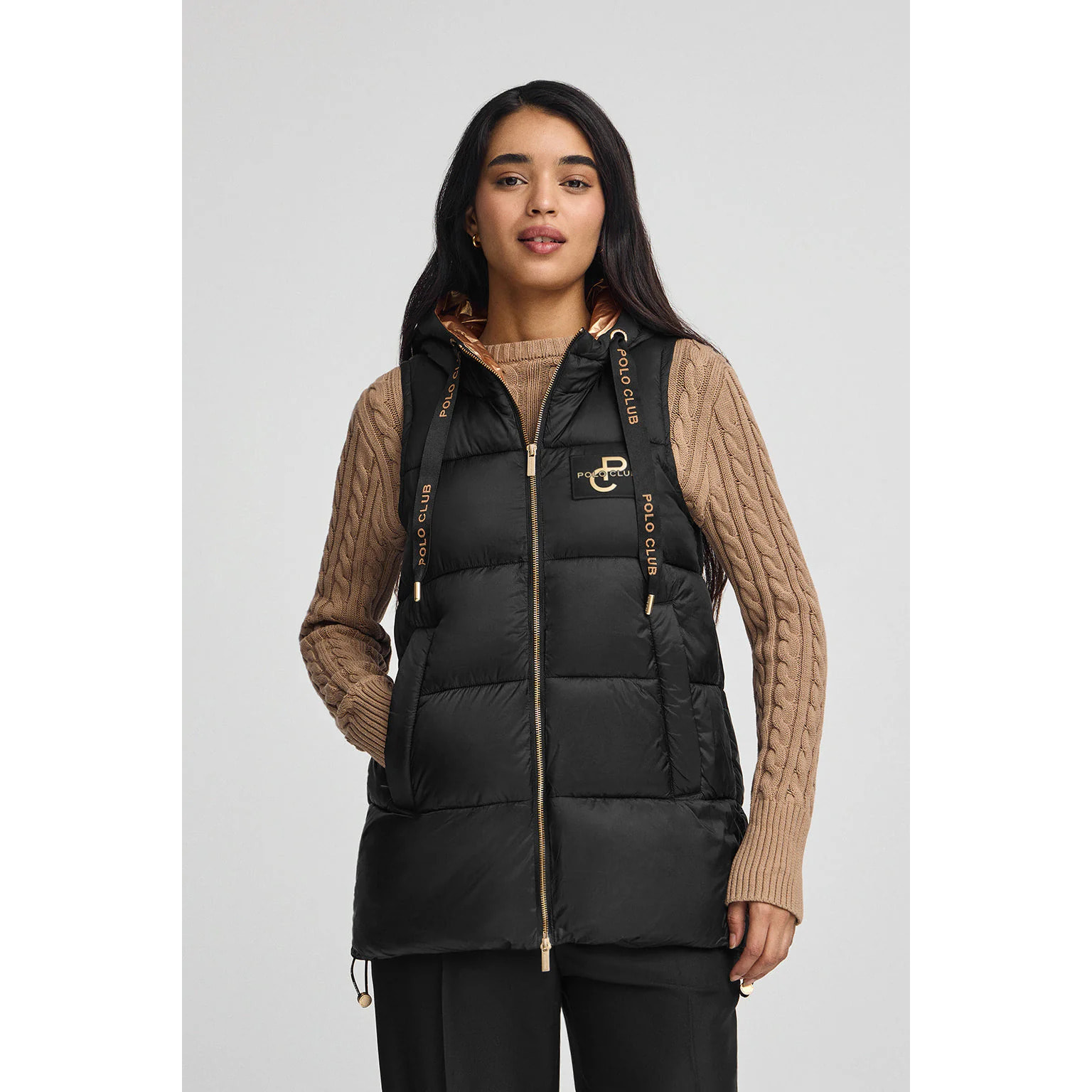 Gilet trapuntato nero con logo Polo Club