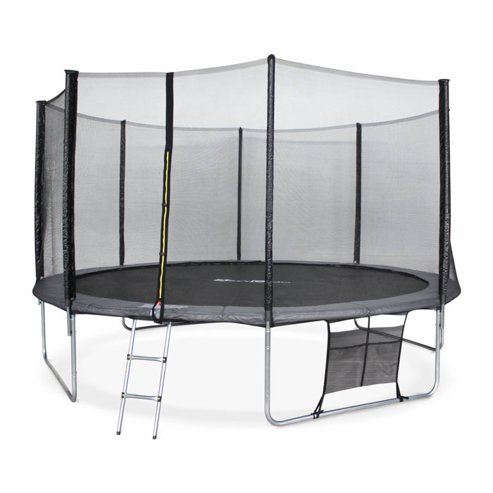 Trampoline 430cm gris avec filet de protection.  échelle. bâche. filet pour chaussures. kit d'ancrage - Vénus XXL- Trampoline de jardin 430 cm 4m| Qualité PRO|Normes EU