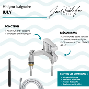 Mitigeur baignoire July + pommeau de douche Shift Ellipse + flexible de douche lisse + colonnettes Idro'Flex
