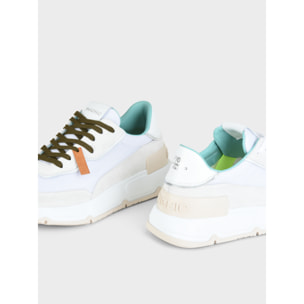 SNEAKER HOMBRE P06 DE MESH ANTE Y PIEL EFECTO ESPEJO BLANCO