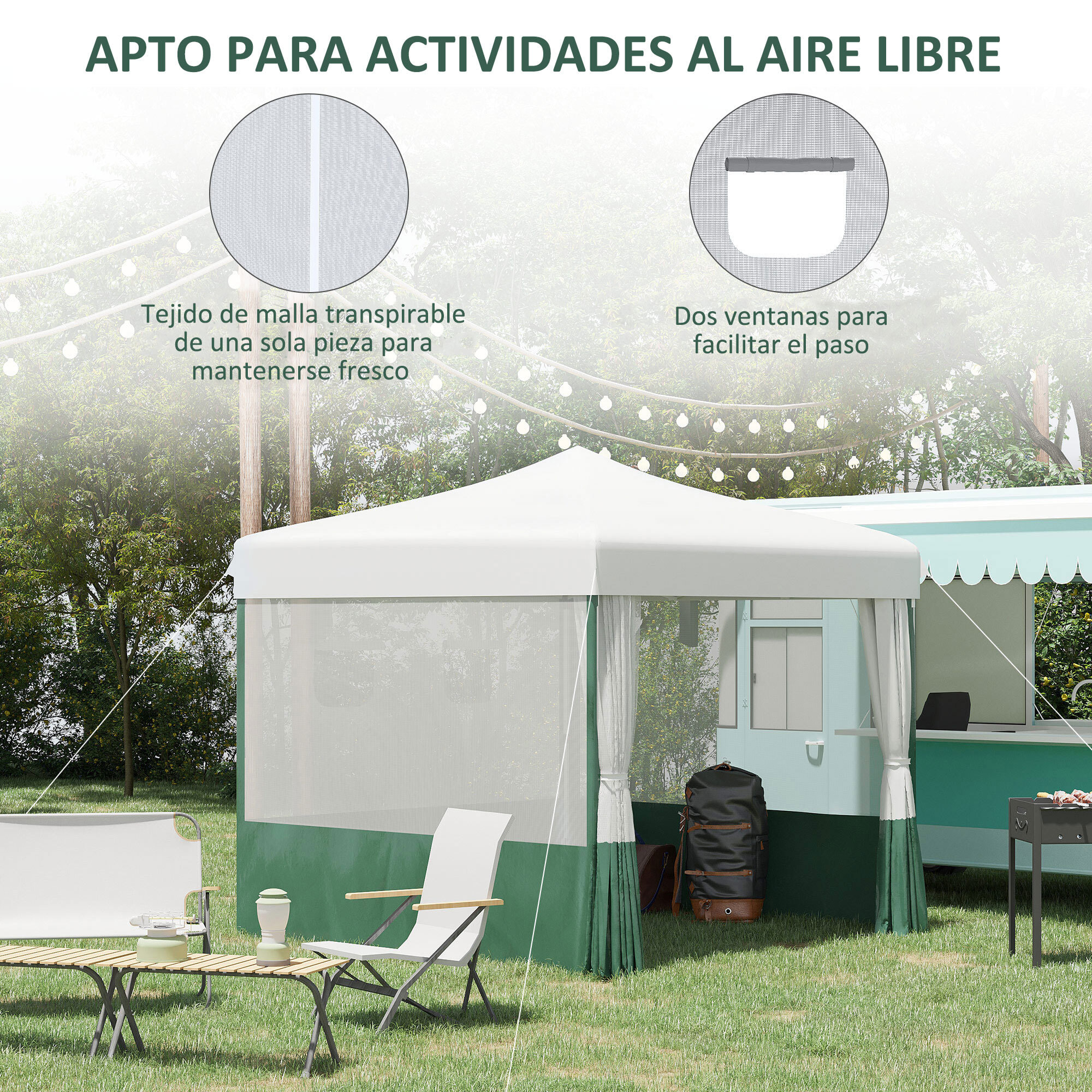Carpa Plegable 2,7x2,7 m Protección UV30 con Altura Ajustable de 3 Niveles Verde