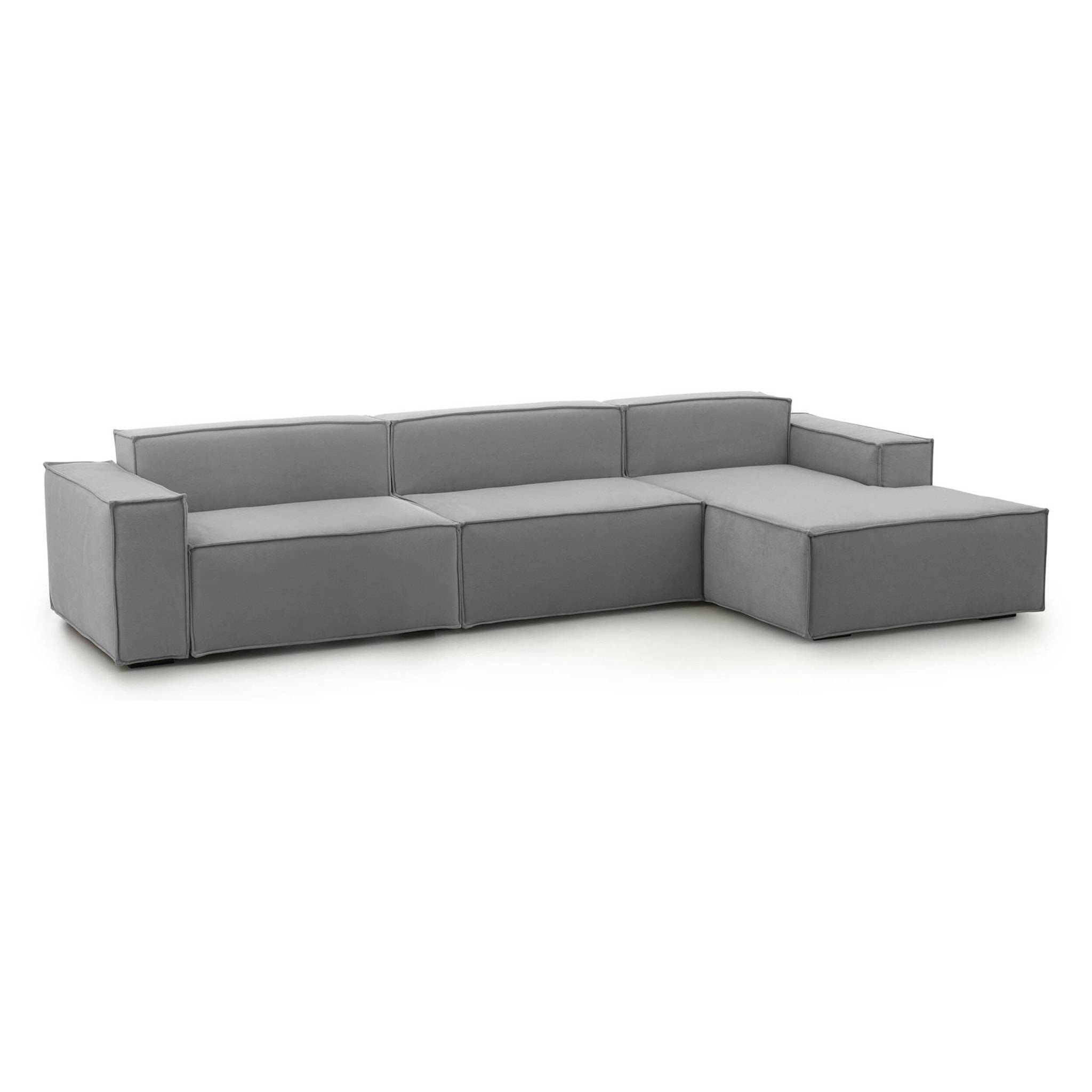 Divano fisso Raffaella, Divano componibile a 4 posti con penisola destra, 100% Made in Italy, Sofà moderno in tessuto, Cm 340x170h70, Grigio