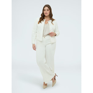 Fiorella Rubino - Chaqueta de denim blanco con bordado floral - Blanco