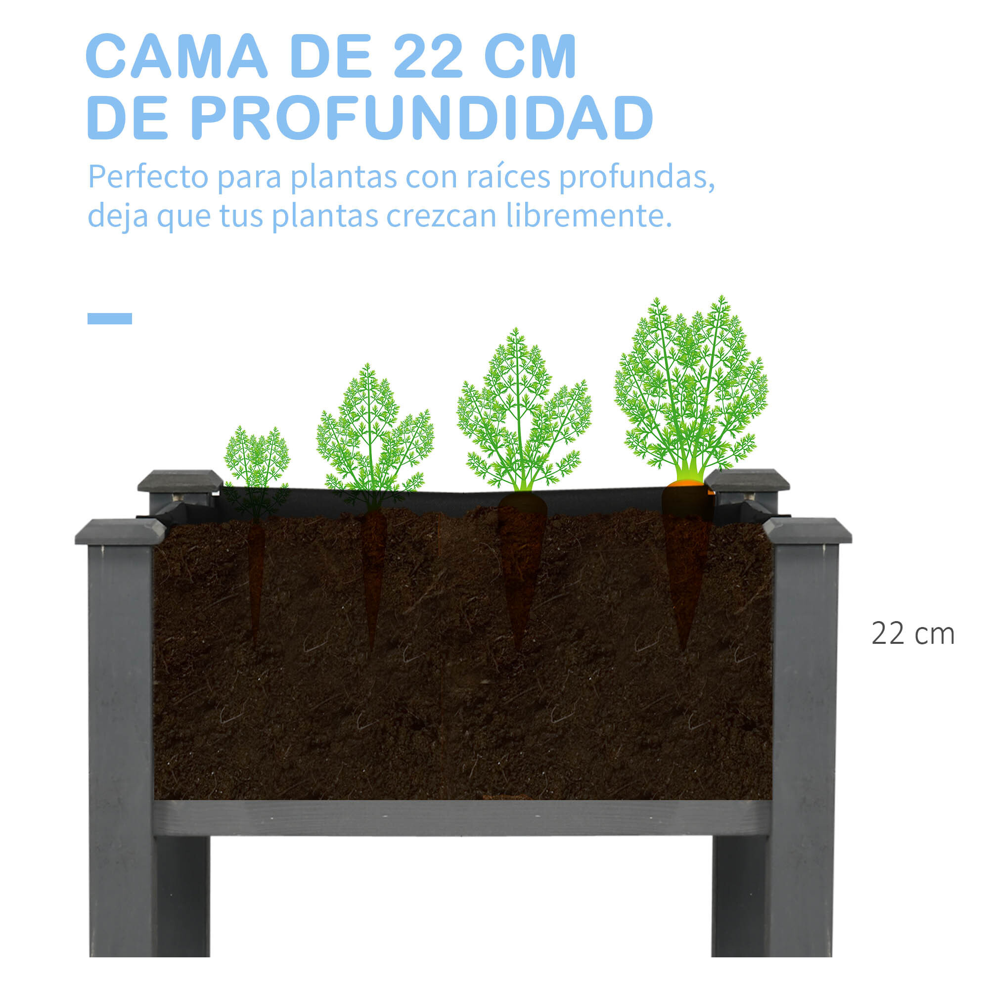Huerto Urbano Elevado de Madera, Mesa de Cultivo con Tela no Tejida y 4 Orificios de Drenaje, para Cultivo, Plantas, Flores y Verduras, 122,5x56,5x76 cm, Gris Oscuro