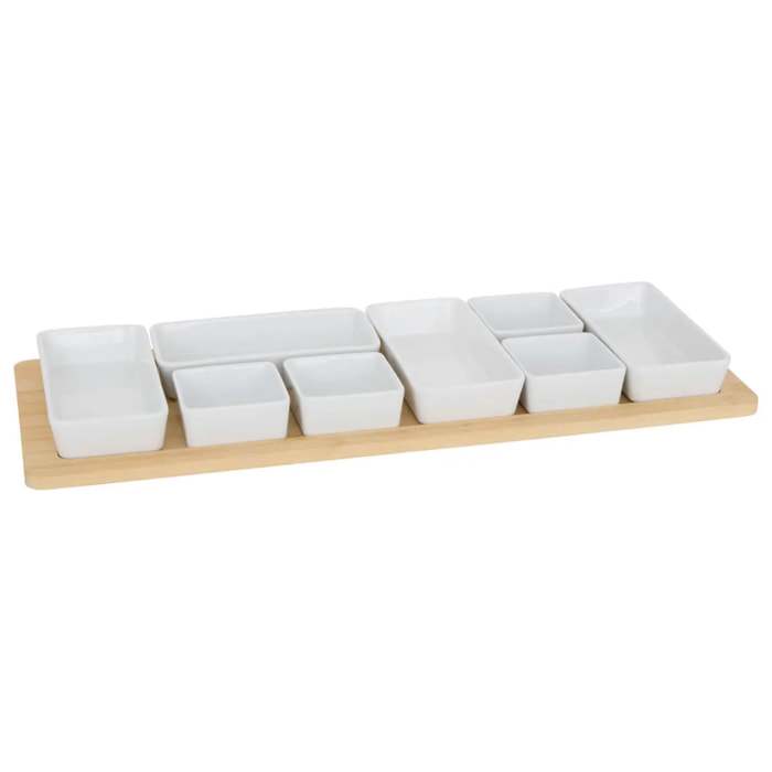 Service apéritif Bambou 9 pièce(s) blanc L58xp22xH5cm