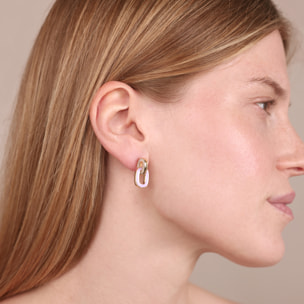 Orecchini Pendenti Golden con Doppia Maglia Smaltata Lilla e in Pavé di Cubic Zirconia