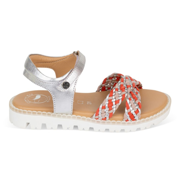 Sandalia Sport Piel Natural. Velcro/Trenza