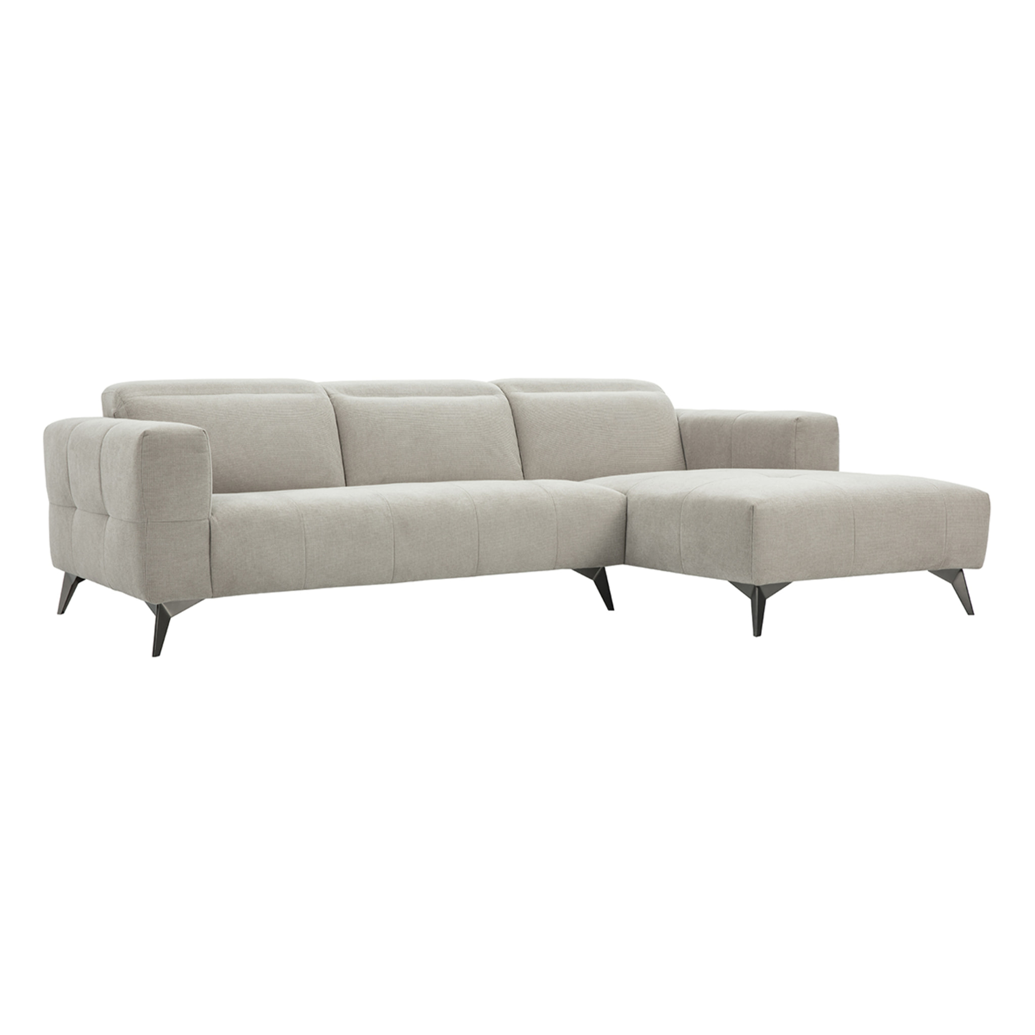 Canapé d'angle droit 3 places avec têtières ajustables en tissu chenille beige et métal NORELL