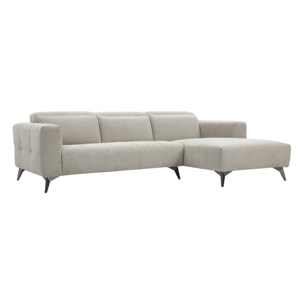 Canapé d'angle droit 3 places avec têtières ajustables en tissu chenille beige et métal NORELL