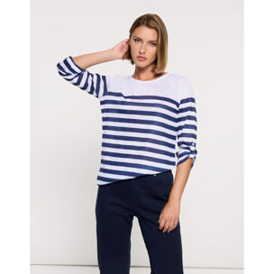 Camiseta Manga Media Azul Marino - Malberry