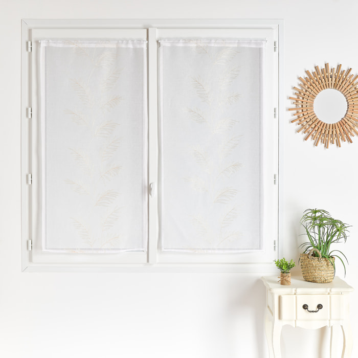 Paire voilages avec motif feuilles brodées - Blanc cassé