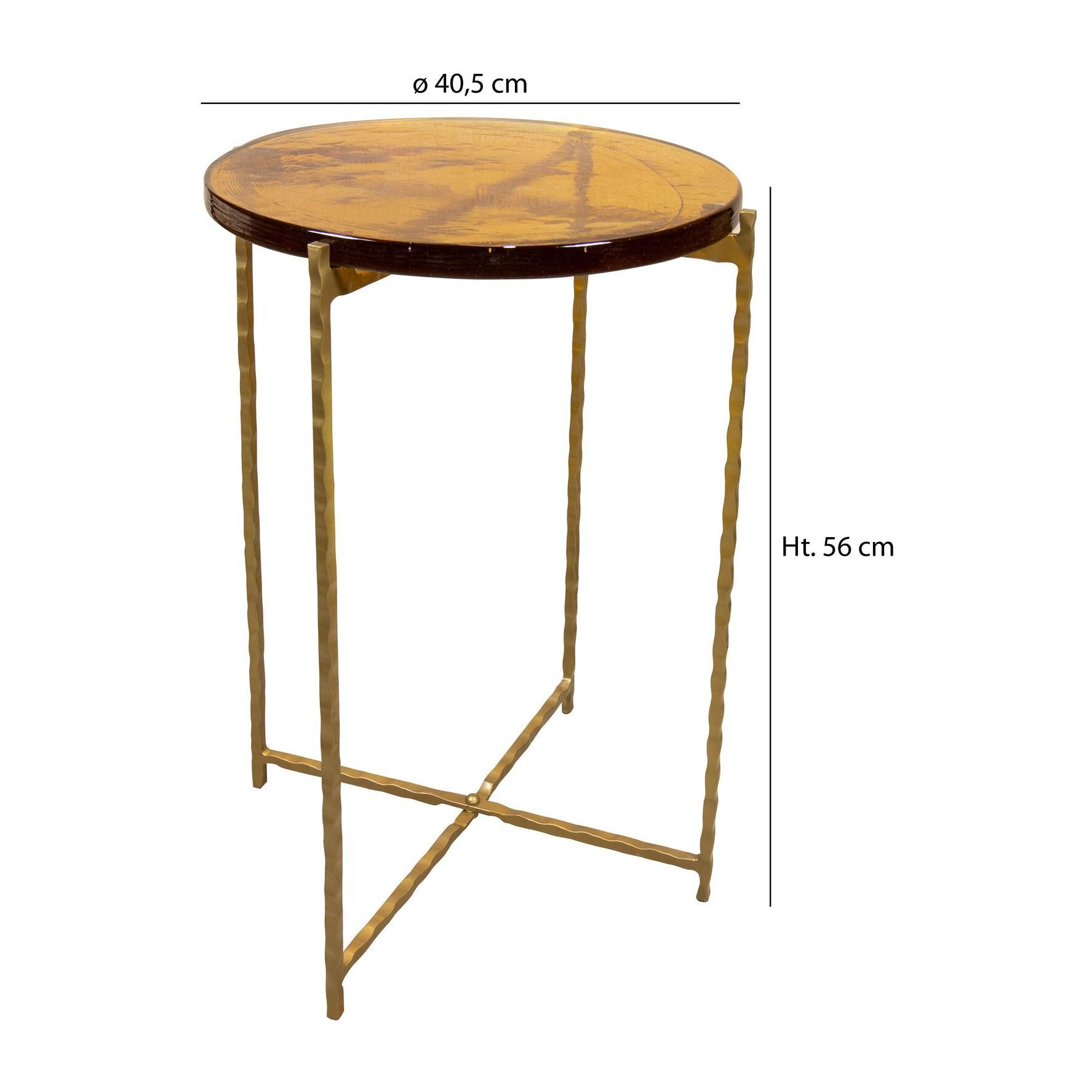 Table d'appoint avec plateau en verre ambre et pieds doré BELLI