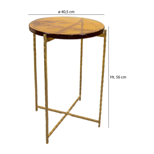 Table d'appoint avec plateau en verre ambre et pieds doré BELLI
