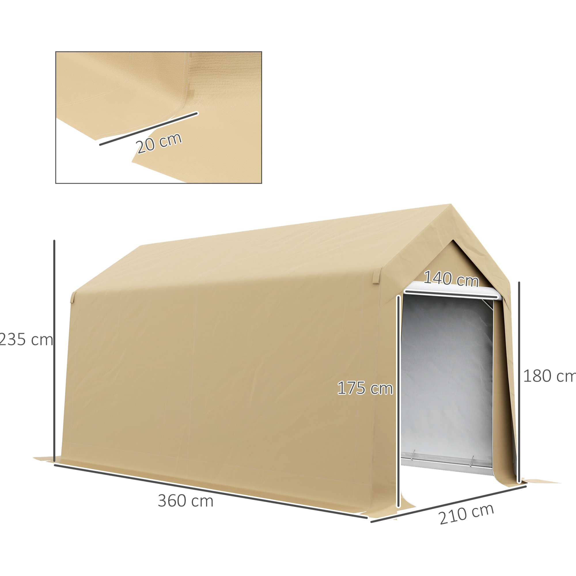 Abri de jardin - abri vélo - tente de stockage dim. 2 x 3,6 m - acier galvanisé PE imperméable anti-UV beige
