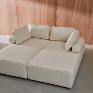 Set de 2 chauffeuses pour canapé modulable tissu bouclette crème 2 places Bao. L 180 x P 90 x H 74cm
