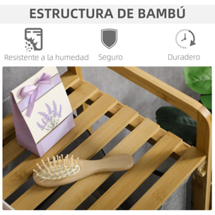 Cesto de Ropa Sucia de Bambú Cesto para la Colada Cesta de Lavandería con 2 Bolsas Extraíbles y Estante para Dormitorio Baño Lavadero 63,5x33x73 cm Natural y Gris