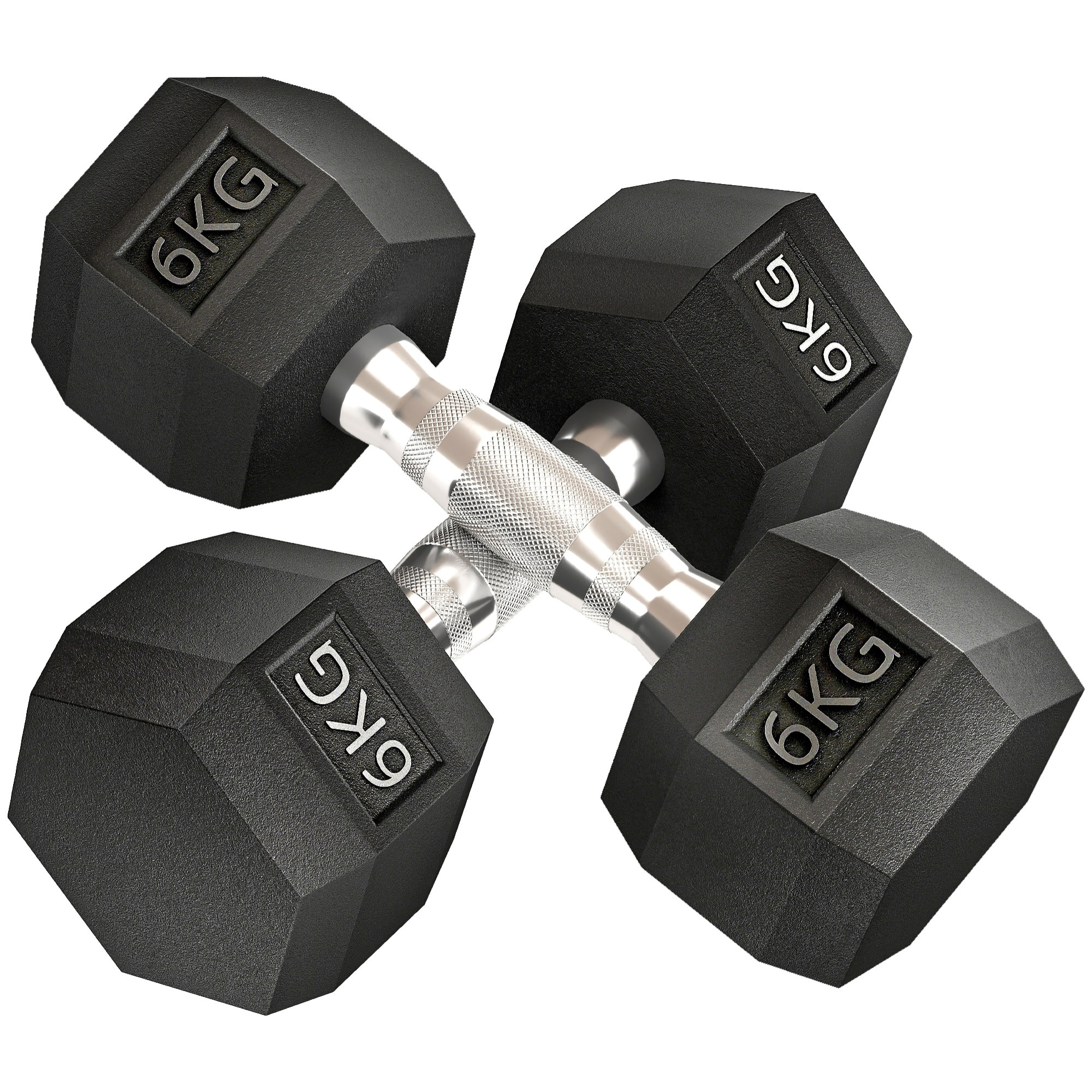 Lot de 2 haltères courtes hexagonales - ensemble d'haltères courtes - total 12 Kg - métal caoutchouc noir