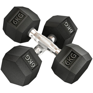 Lot de 2 haltères courtes hexagonales - ensemble d'haltères courtes - total 12 Kg - métal caoutchouc noir