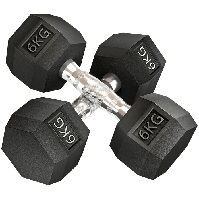 Lot de 2 haltères courtes hexagonales - ensemble d'haltères courtes - total 12 Kg - métal caoutchouc noir