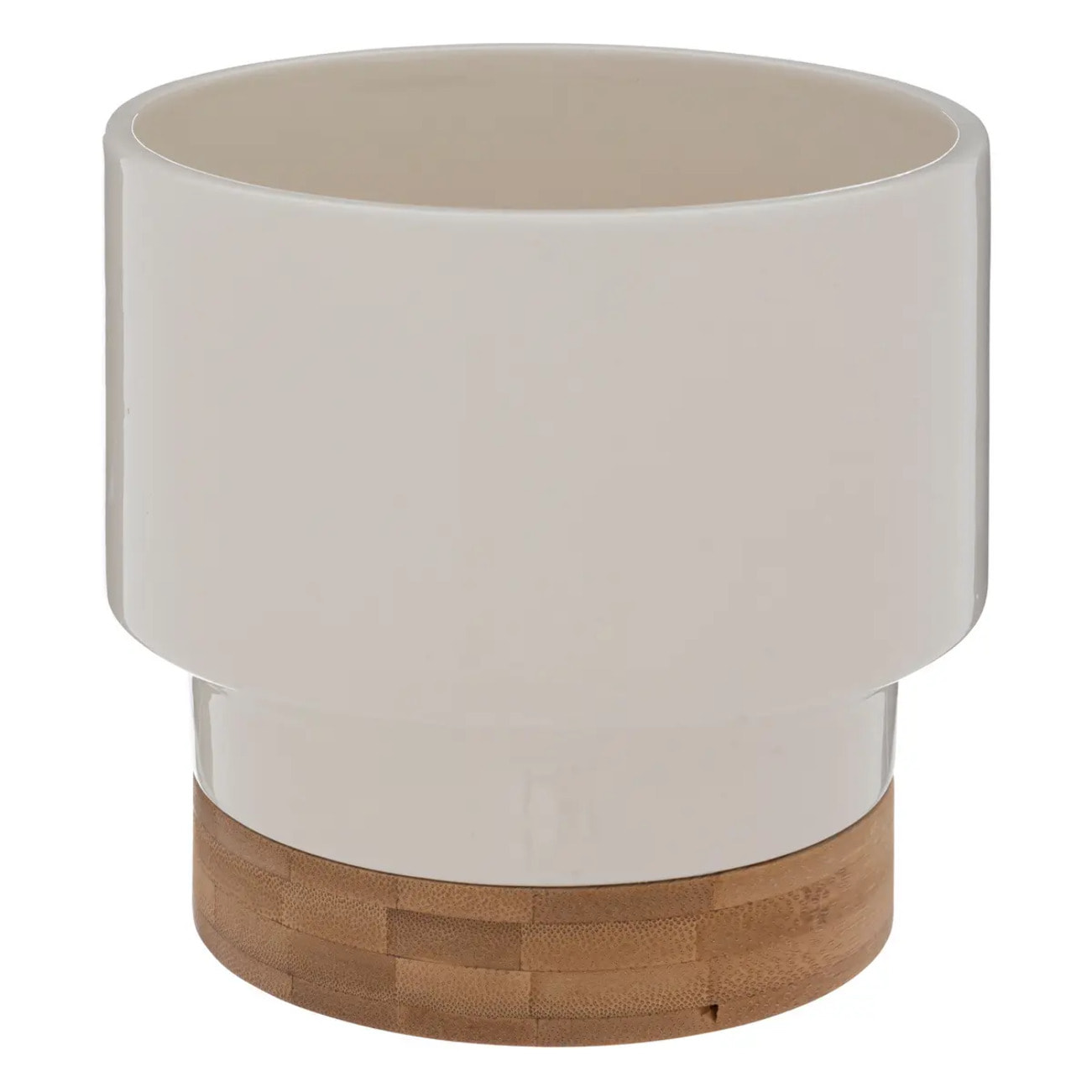 Cache-pot en pot en céramique & bambou H16cm blanc