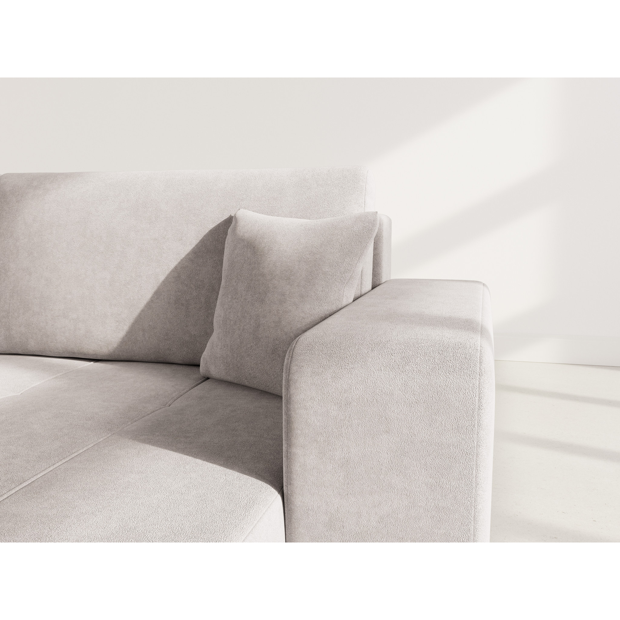 Nicole - Canapé d'angle réversible 5 places convertible avec coffre en tissu - Gris clair