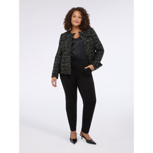 Fiorella Rubino - T-shirt bimaterica con scollo a V e maniche lunghe - Nero