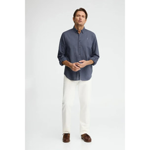 Camicia cotolino blu denim regular fit con logo Rigby Go