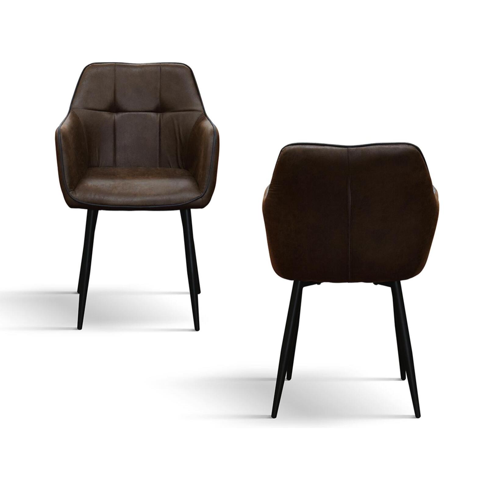 Set di 4 sedie PARIGI in ecopelle castagna e gambe in metallo nero, con braccioli