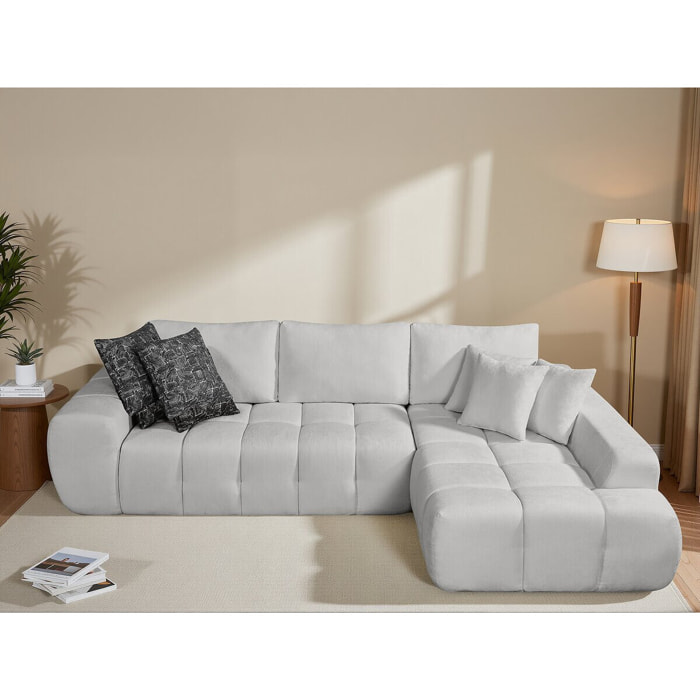 Canapé d'angle droit en tissu style bubble "Sidonie" - 4 places - Gris