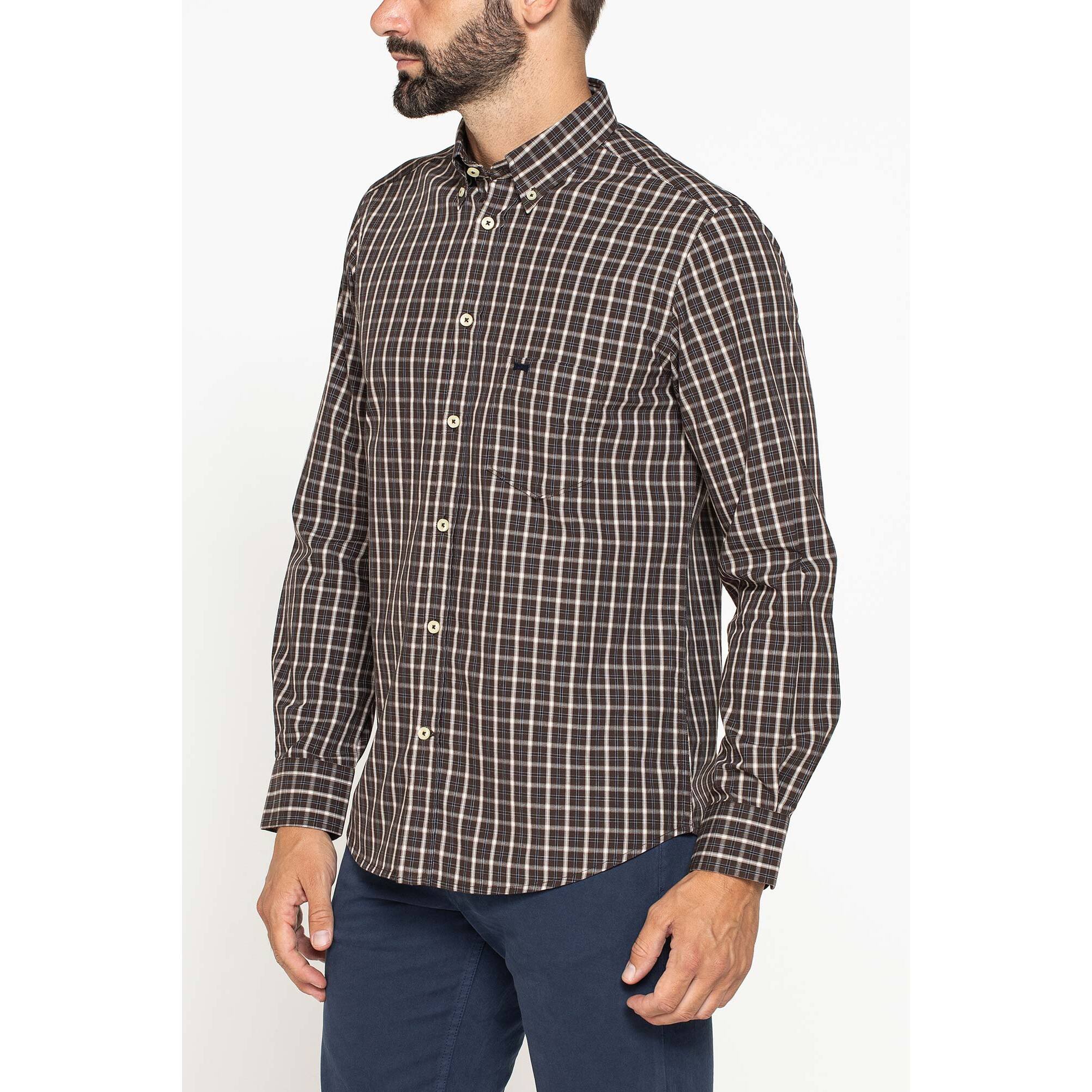 CAMICIA FANTASIA TINTO FILO CON COLLO BUTTON-DOWN