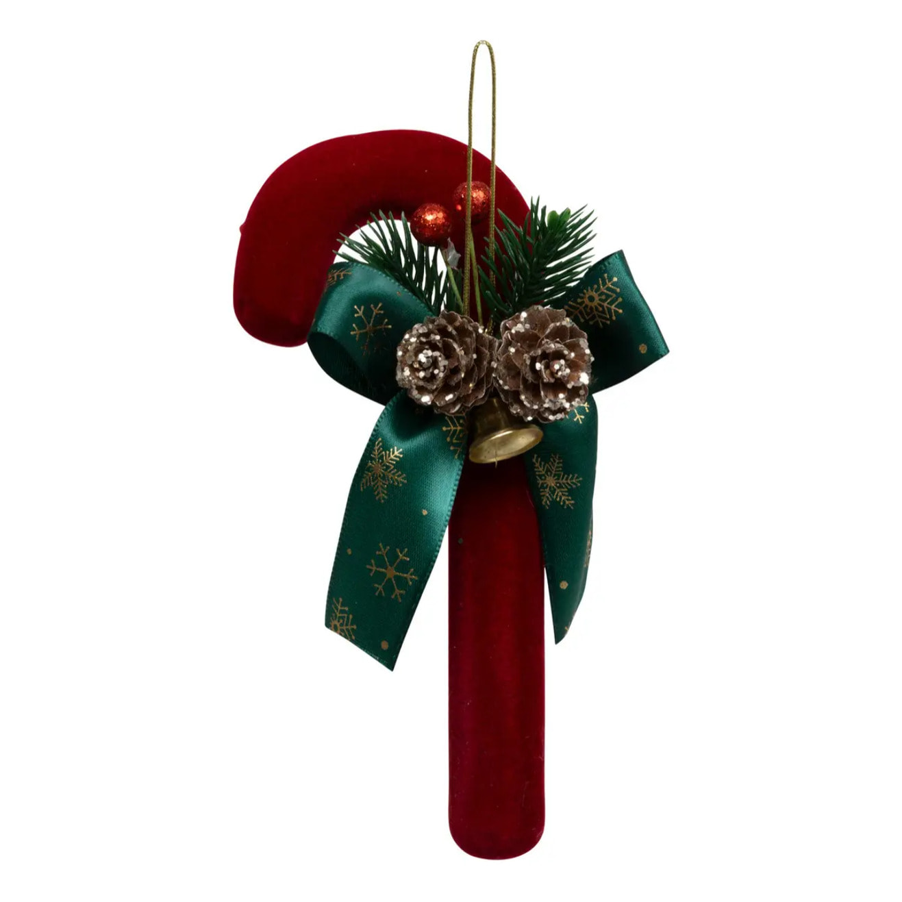 Décoration de sapin sucre d'orge velours rouge 17cm