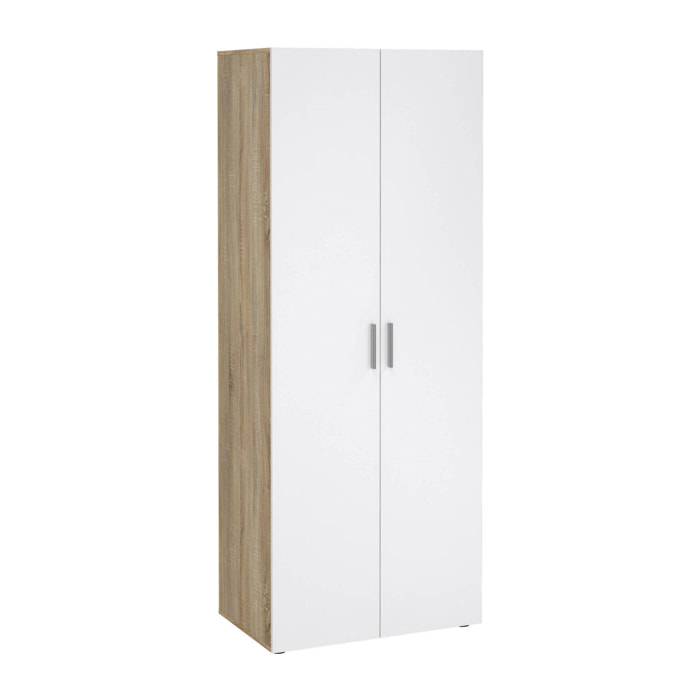 Guardaroba 2 ante Arg, Mobile camera da letto, Cabina armadio portabiti, Armadio appendiabiti, 79x50 h201 cm, Quercia e Bianco lucido