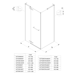TGD New 80x80 cm ensemble porte de douche pivotante + paroi latérale fixe, verre transparent Easy Clean (SATTGDN80S80)