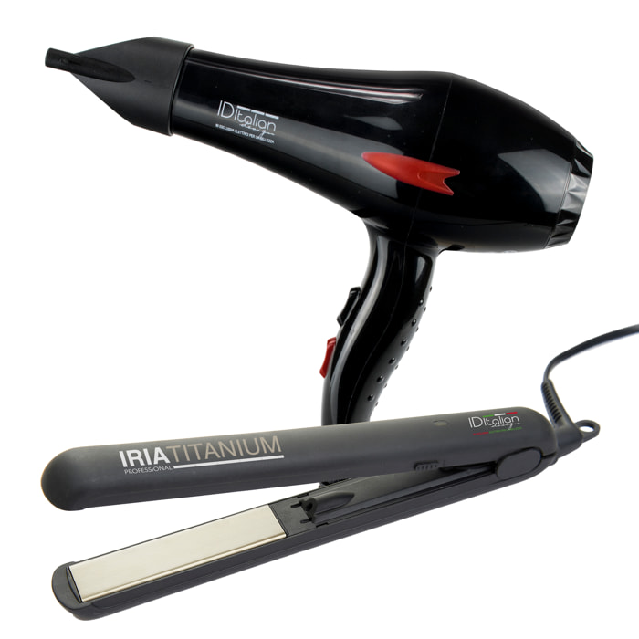 Pack sèche-cheveux gti 2600 + lisseur professionnel iria