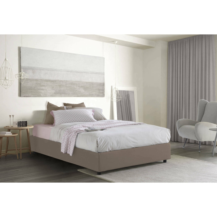 Letto alla francese Attilino, Letto contenitore in tessuto, Apertura frontale, adatto per materasso Cm 140x190, 100% Made in Italy, Tortora
