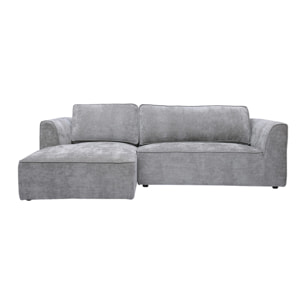 Canapé d'angle gauche design en tissu effet velours texturé gris 3 places GRAMMY