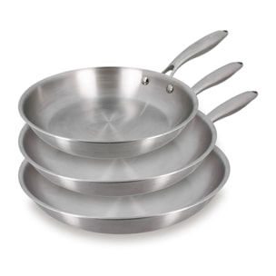 Lot de 3 poêles en acier inoxydable - tous feux TRINOX