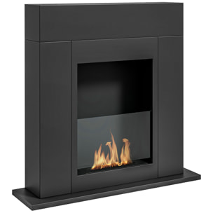 Cheminée bioéthanol design contemporain - brûleur 0,9 L - contrôle de flamme inclus - acier noir verre trempé