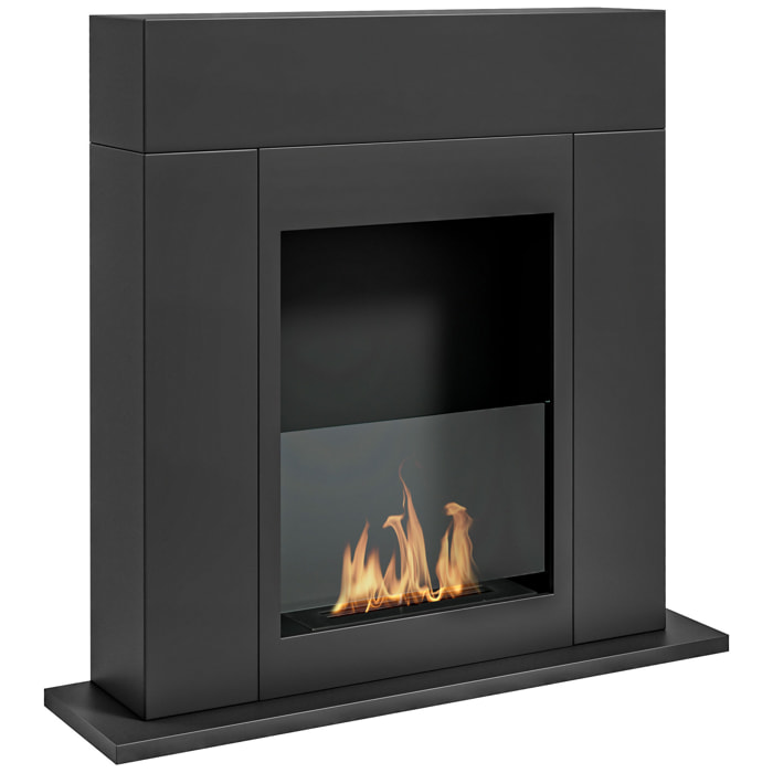 Cheminée bioéthanol design contemporain - brûleur 0,9 L - contrôle de flamme inclus - acier noir verre trempé