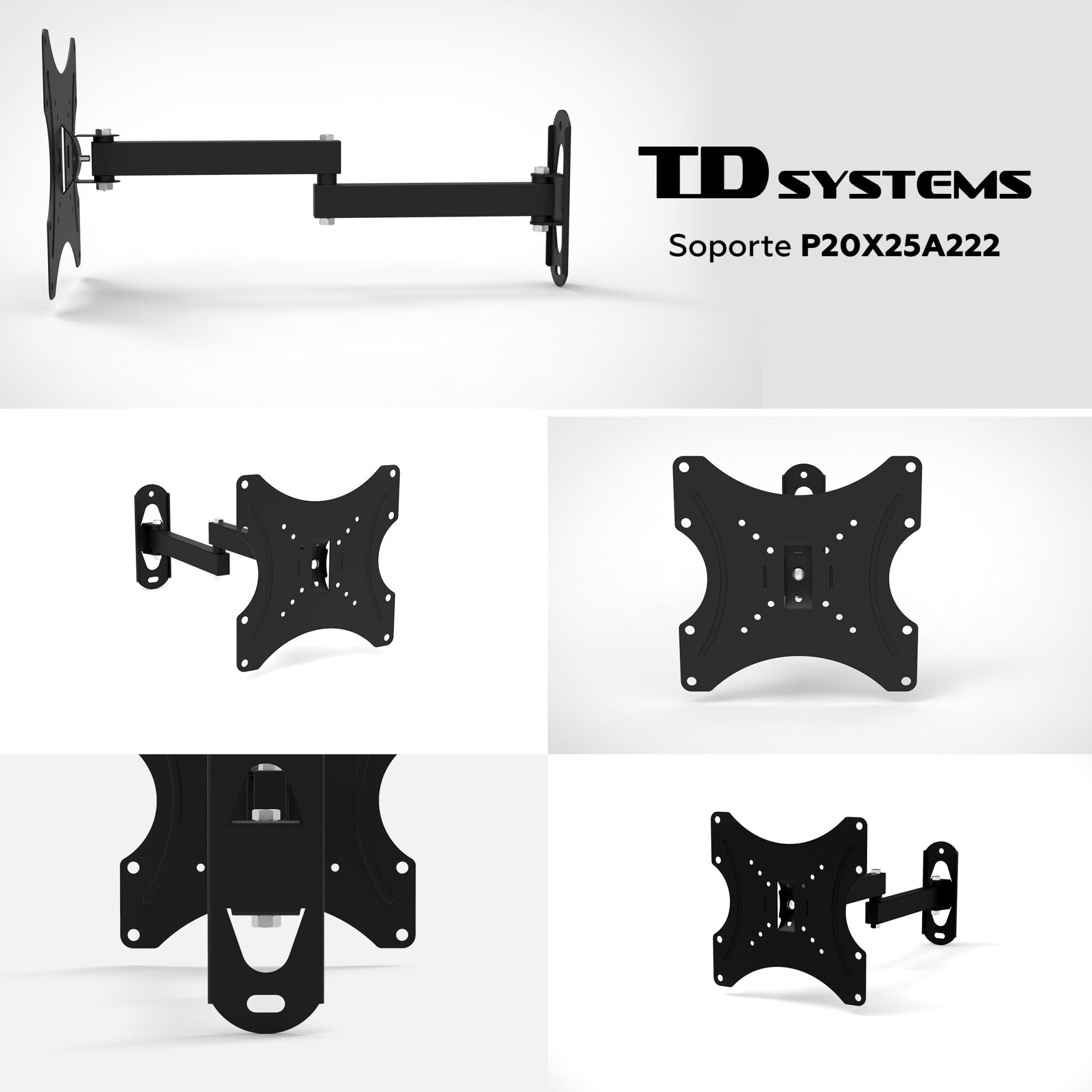 Soporte de TV pared articulado doble e inclinable de perfil bajo para pantallas de 14 a 40 pulgadas. VESA máximo de 200 x 200 mm - TD Systems P20X25A222