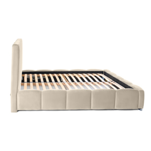 Torreon - lit coffre - 140x200 - sommier inclus - en velours - Beige