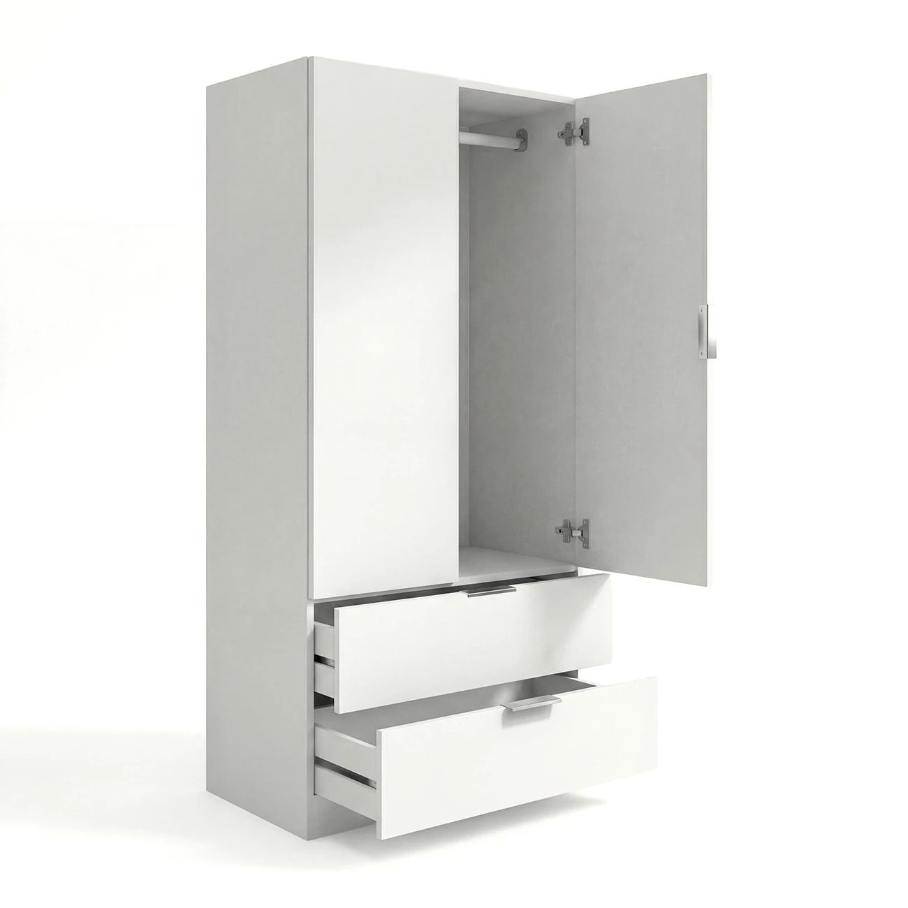 Armario de 2 puertas y 2 cajones en blanco 81,5x180 cm Lark Blanco